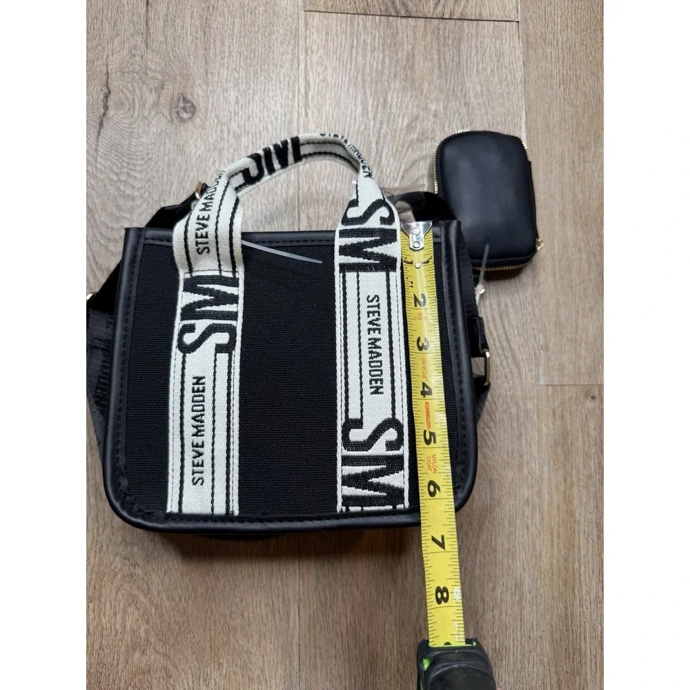 Steve Madden Bwebber Convertible Tote Bag  Black‎ White Hardware NWOT